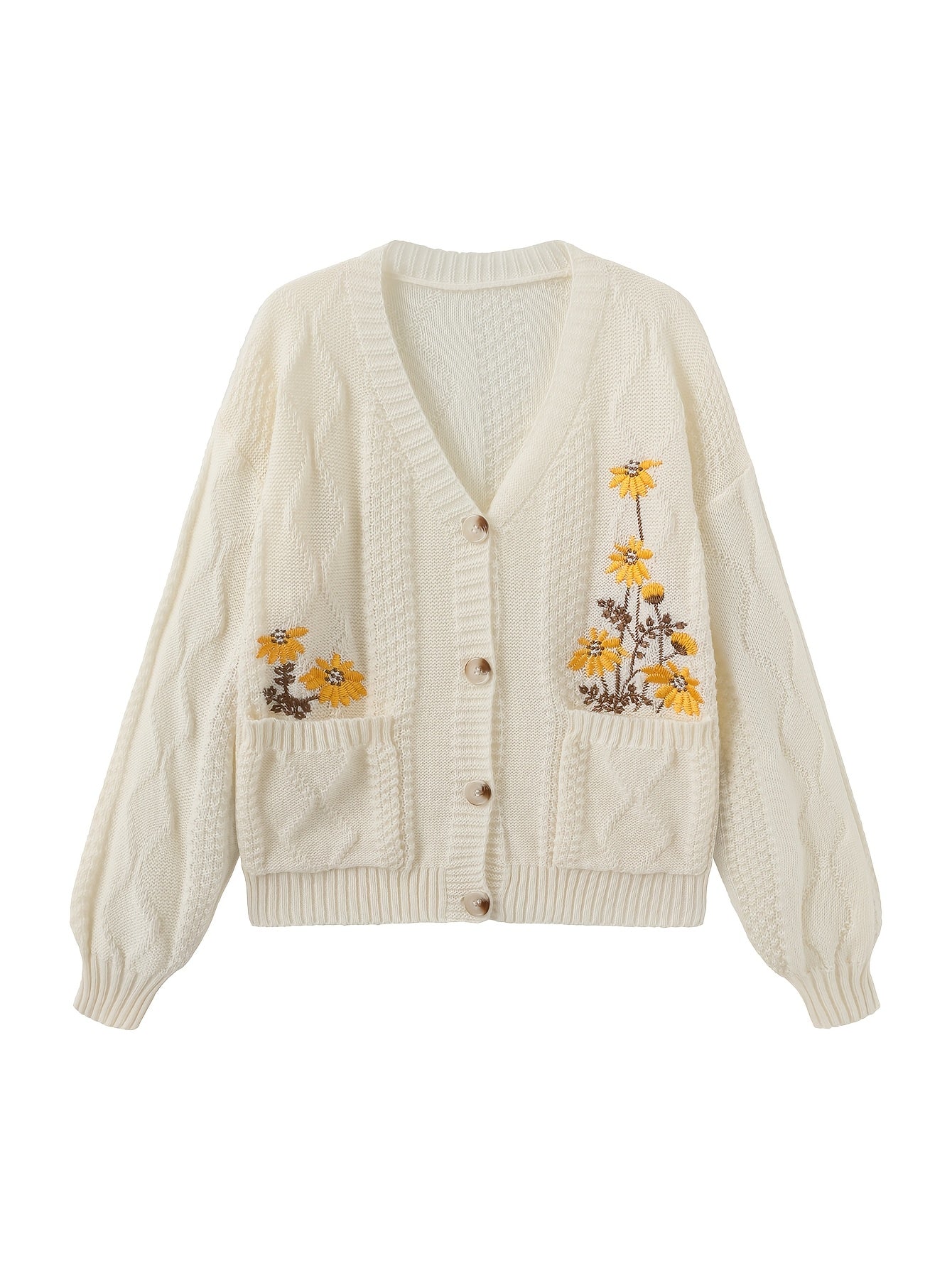 Women's Casual Floral Embroidered Cardigan - Long Sleeve,