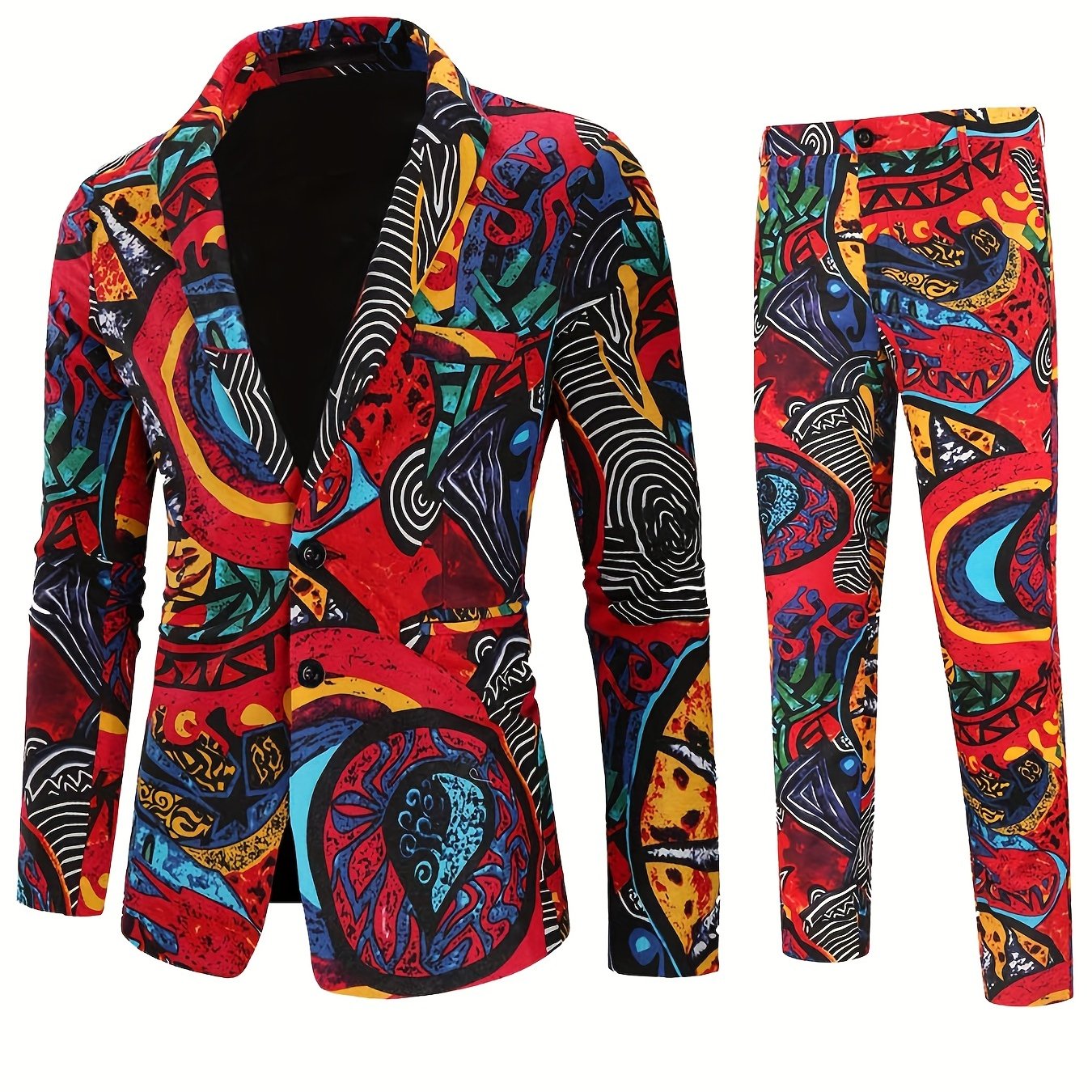 2pcs/set Suits, Men's Colorful Lapel Blazer & Pants,