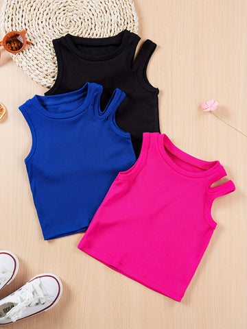 3pcs Baby Girls Cute Round Neck Sleeveless Cutout Top Summer Baby Clothes