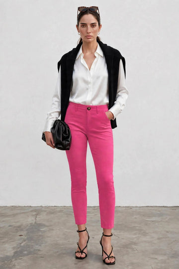 Women’s Slim Fit Hot Pink Cotton Pants – Hot Pink | Sizes 26"-36" Waist | MH