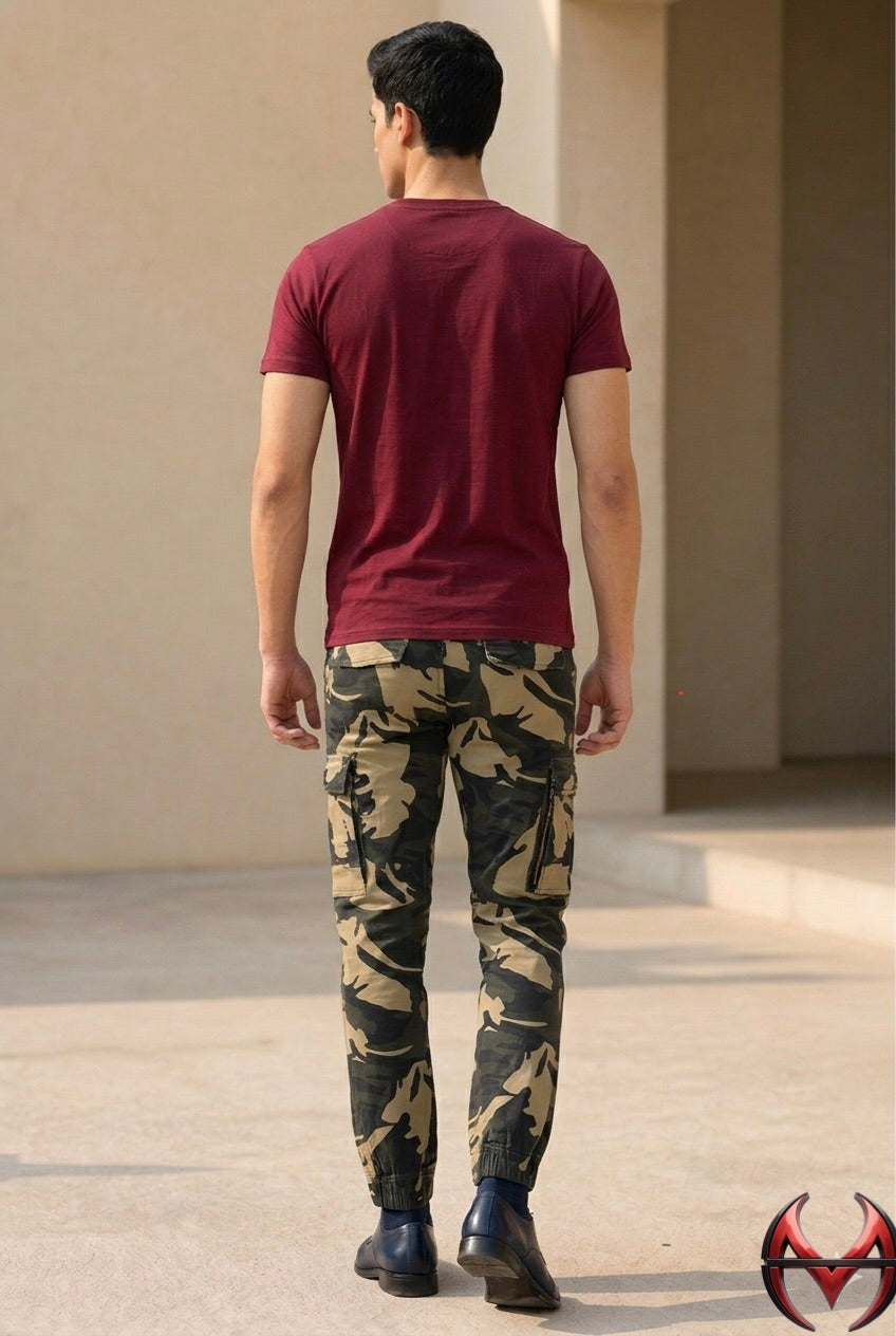 Men’s Signature Graphic Tee & Camo Cargo Jogger Set – Urban Streetwear Collection | Sizes S-30-XL-38 ) MH