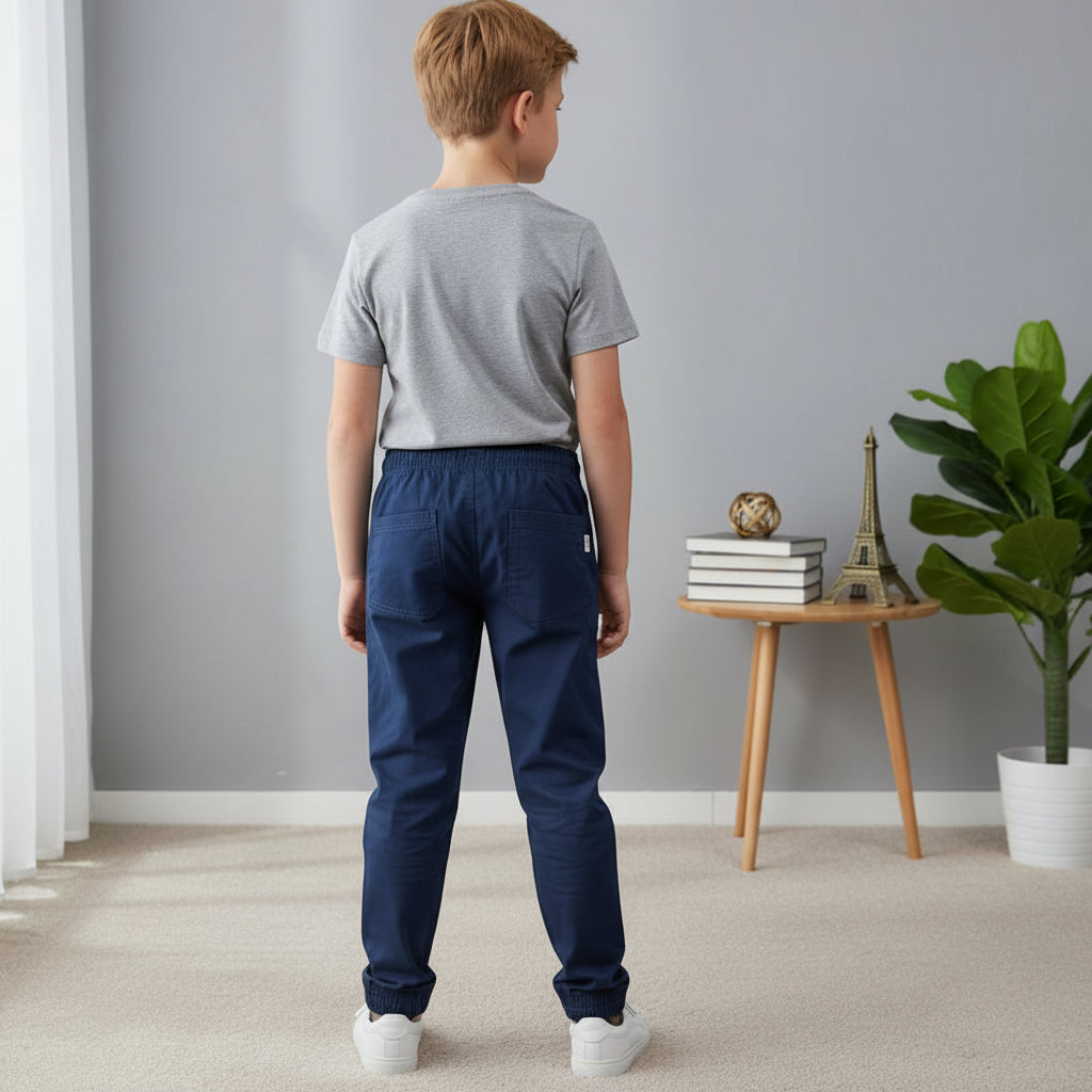 Teen Boys Navy Pants 9-16 Years | Stylish Casual Cotton Trousers with Elastic Waist | MH