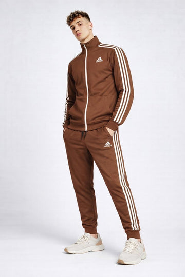 Men’s Chocolate Brown Track Suit Zip-Up Jacket & Sweatpants Side Stripes | Sizes M-XXL | MH