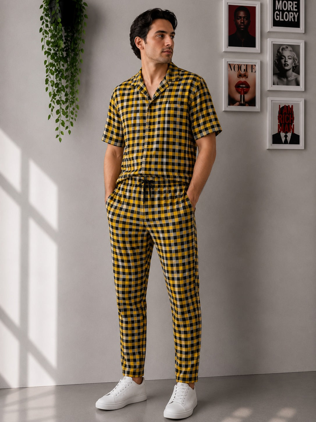 Men's Red, Black, and White Checkered Loungewear Set | Sizes S-XXL | MH
