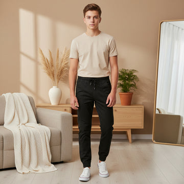 Big Boys Black Cargo Pants 9-16 Years - Soft Fabric Drawstring Jogger Style | MH