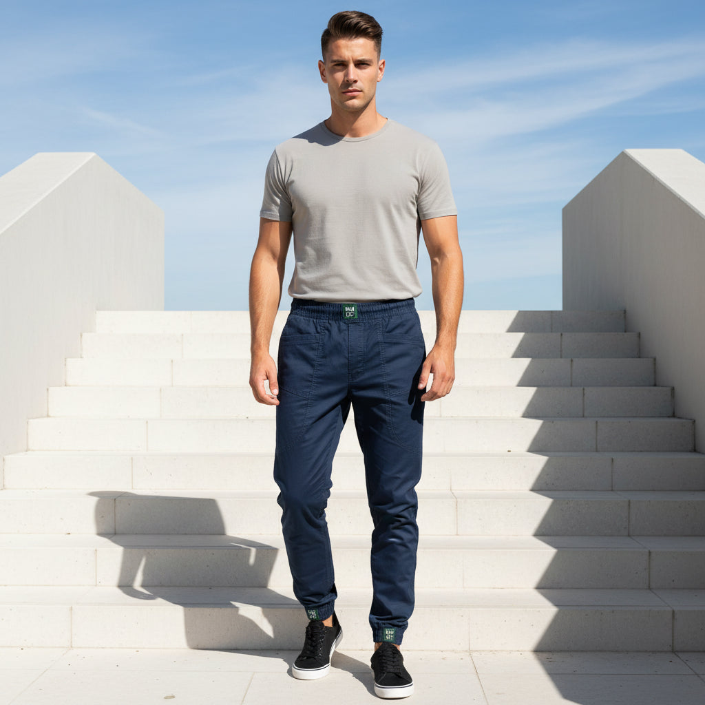 Young Men’s Navy Blue Joggers 17-24 Years | Casual Cotton Pants with Elastic Waist & Cuffs | MH