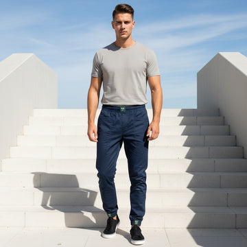 Young Men’s Navy Blue Joggers 17-24 Years | Casual Cotton Pants with Elastic Waist & Cuffs | MH