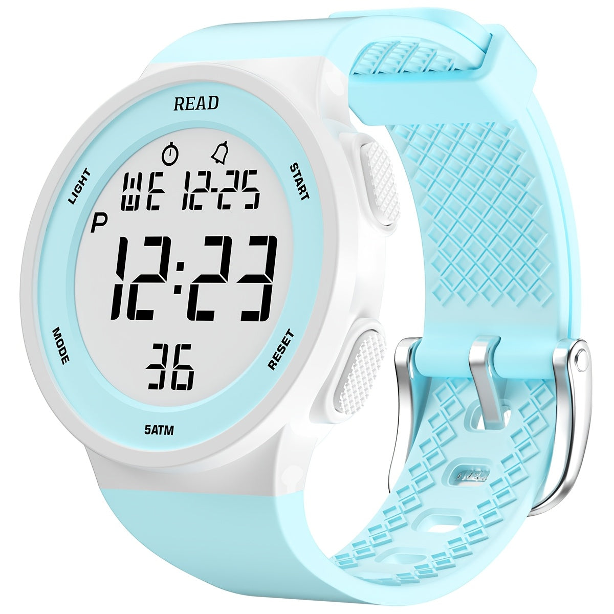 Cute Round Digital Watch, Stainless Steel Strap, Chronograph.