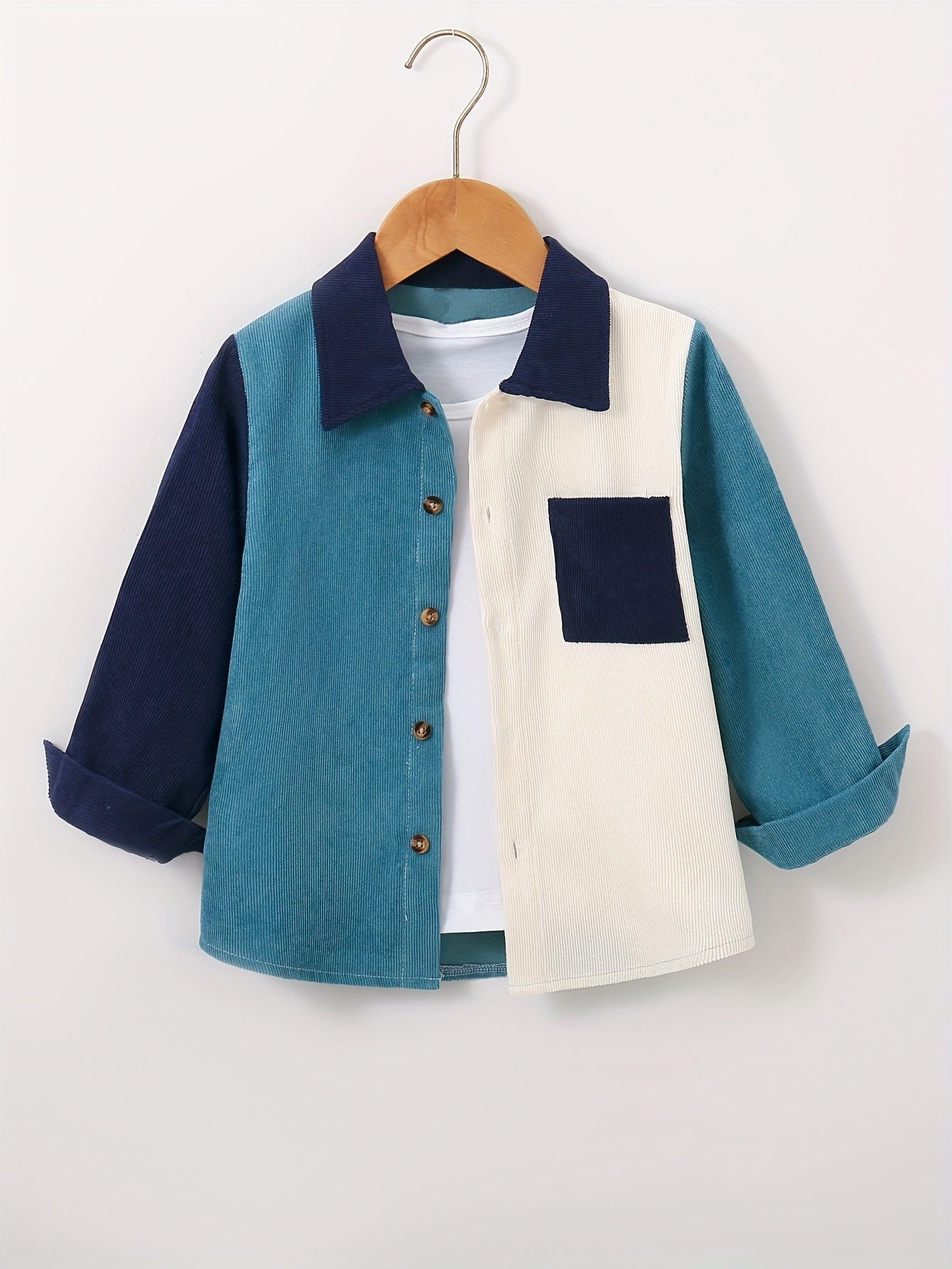Toddler Boys Long Sleeve Color Block Shirt Top Kids Clothes For Spring Autumn.