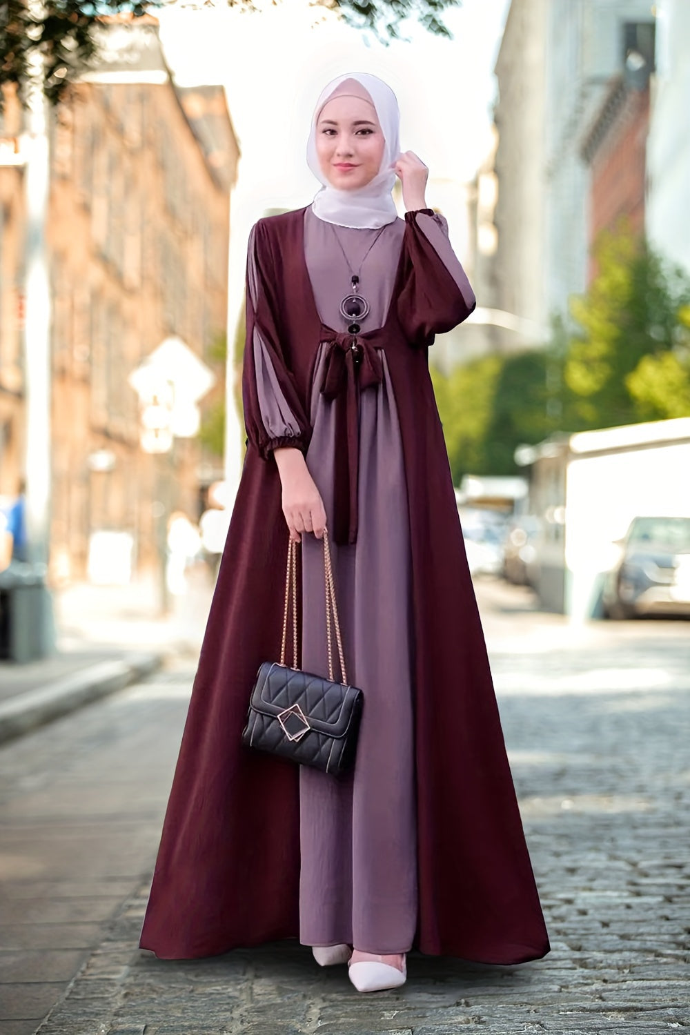 Color Block Tie Front Kaftan Dress, women fashion'/MH