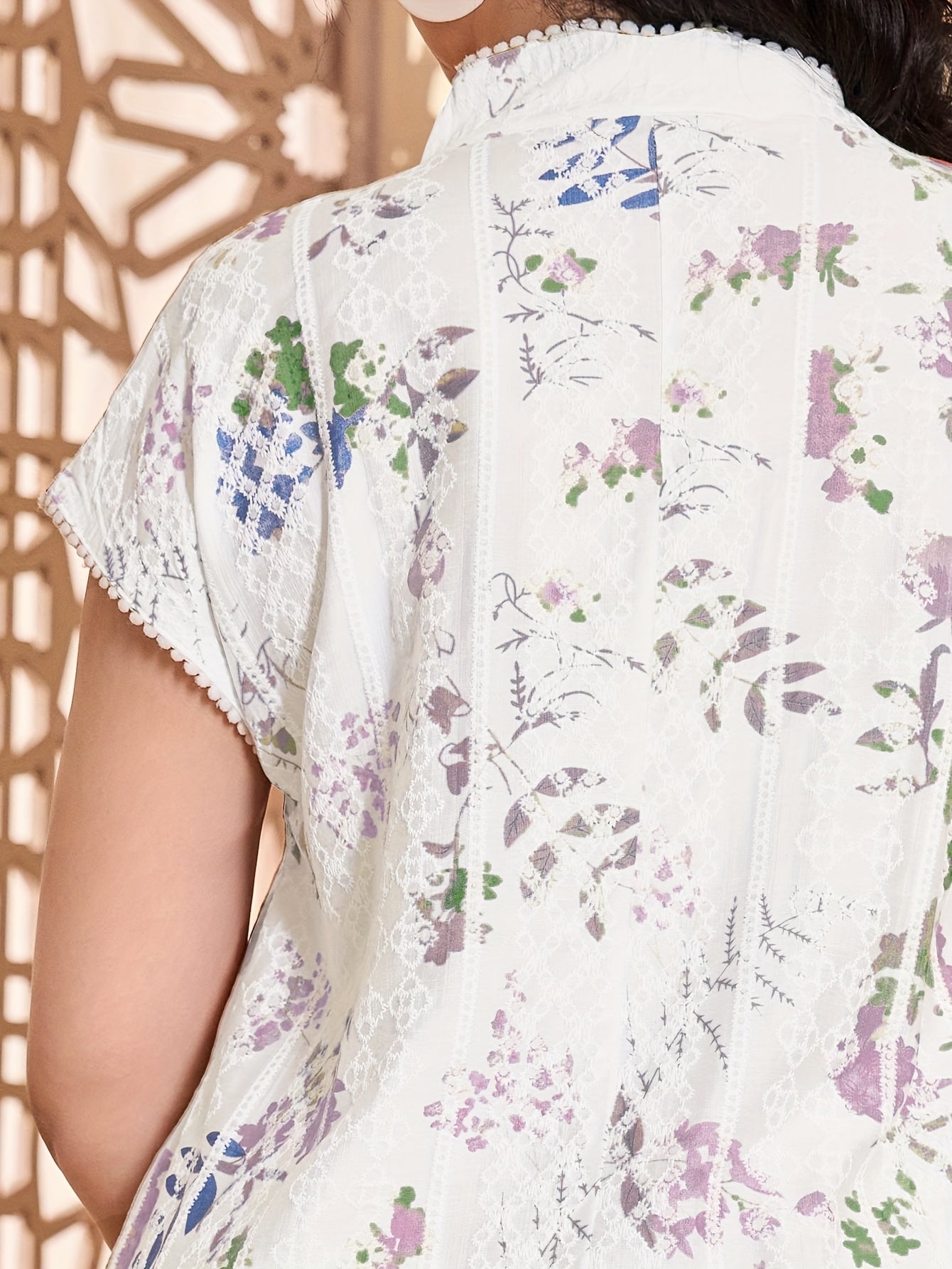 [Floral Jalabia Dress] Floral Print Elegant Jalabia Dress | V-Neck,/MH