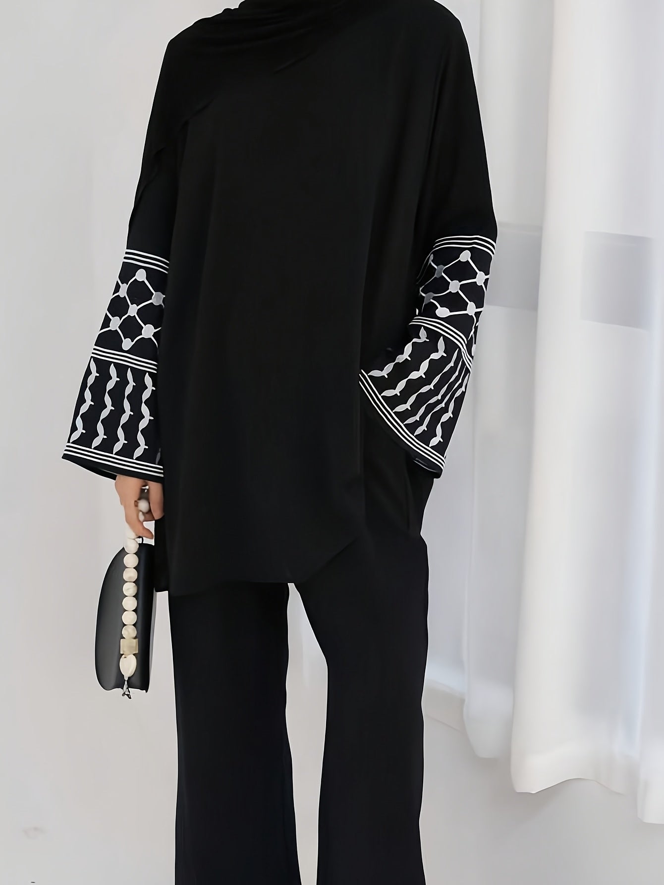 Women'S Arab Dress Set! Black Ethnic Embroidered ./MH