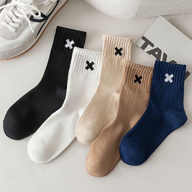 5/10 Pairs Men's Solid Crew Socks - Ultra Breathable, /MH
