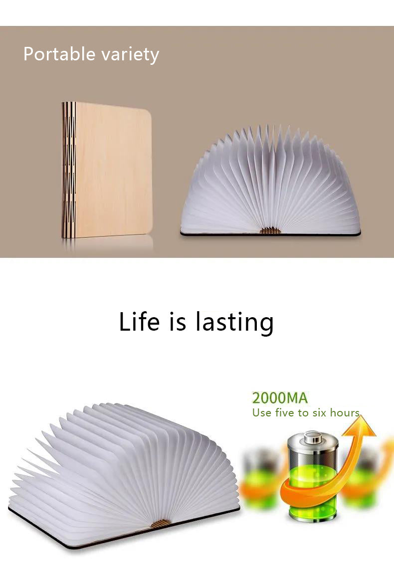 Five-color Wood Book Lamp Night Light Flip Book Lamp Bedroom Bedside Sleep .