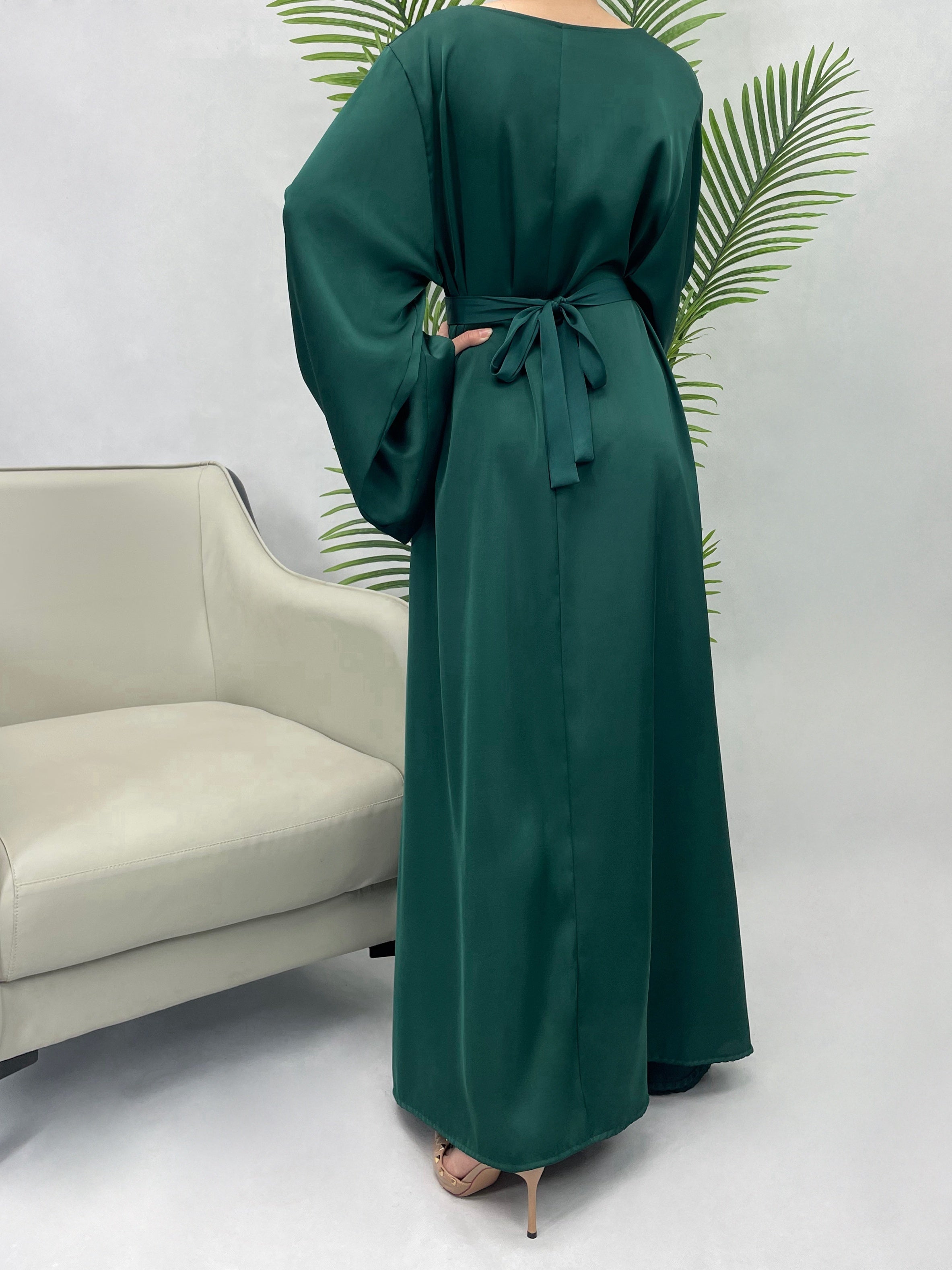Solid Maxi Kaftan Abaya, Modest Crew Neck Long Sleeve ./MH