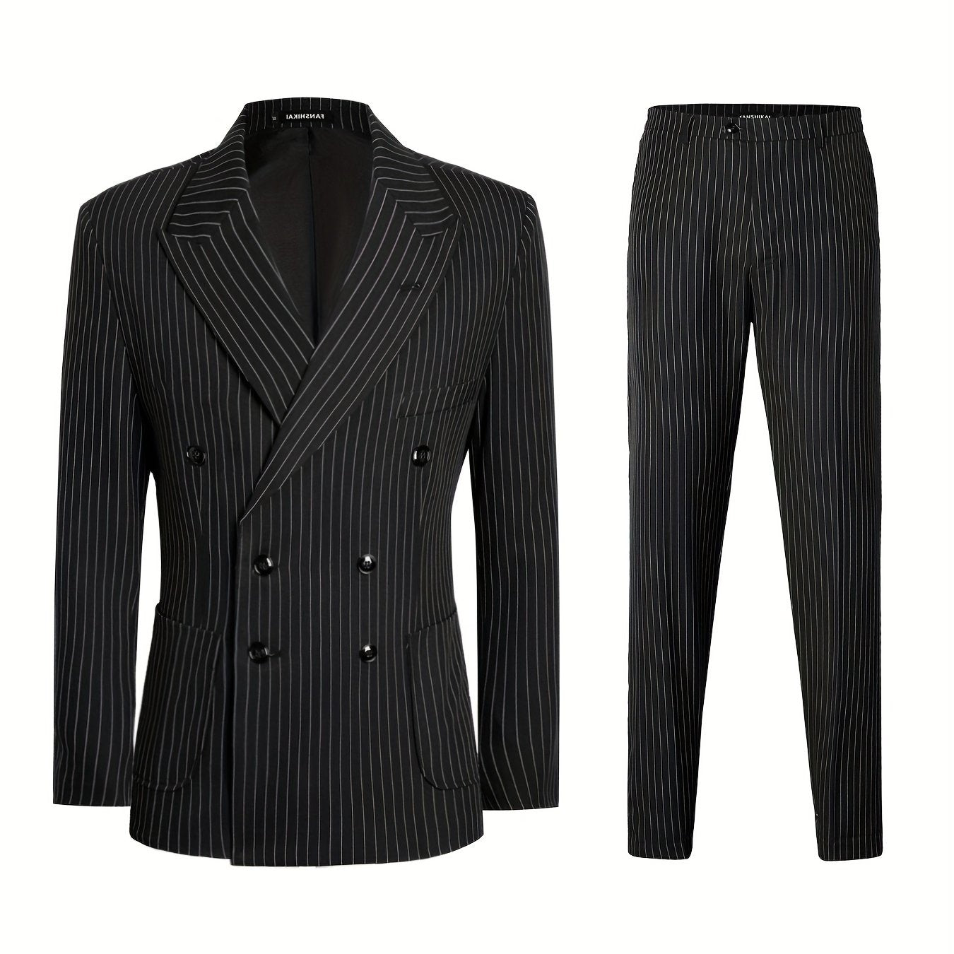 2-Piece Men's Light Business Style Double Breasted Striped Suit Set,