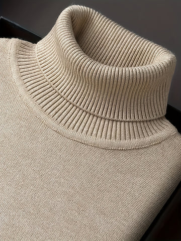 Men's Casual Solid Color Turtleneck Sweater .