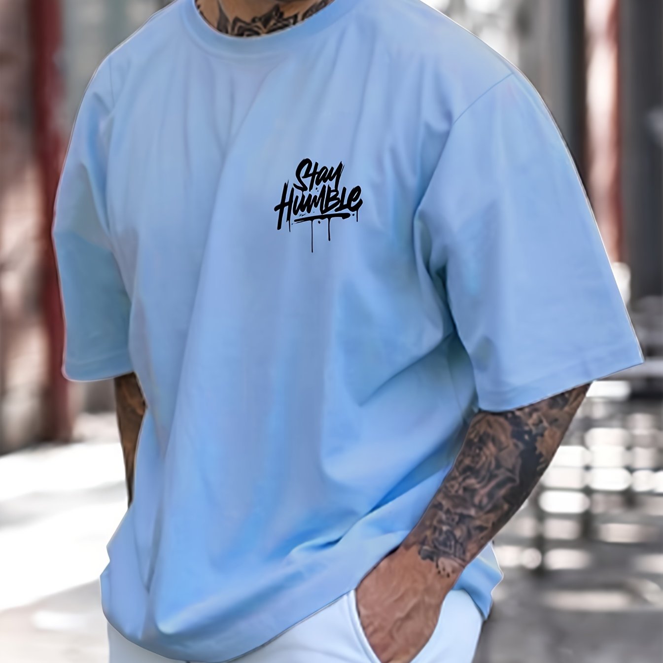 Men's Stay Humble Letter Print Short Sleeve T-Shirts,