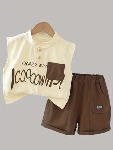 Baby Boys' Summer Sleeveless Letter Print Cotton Top .