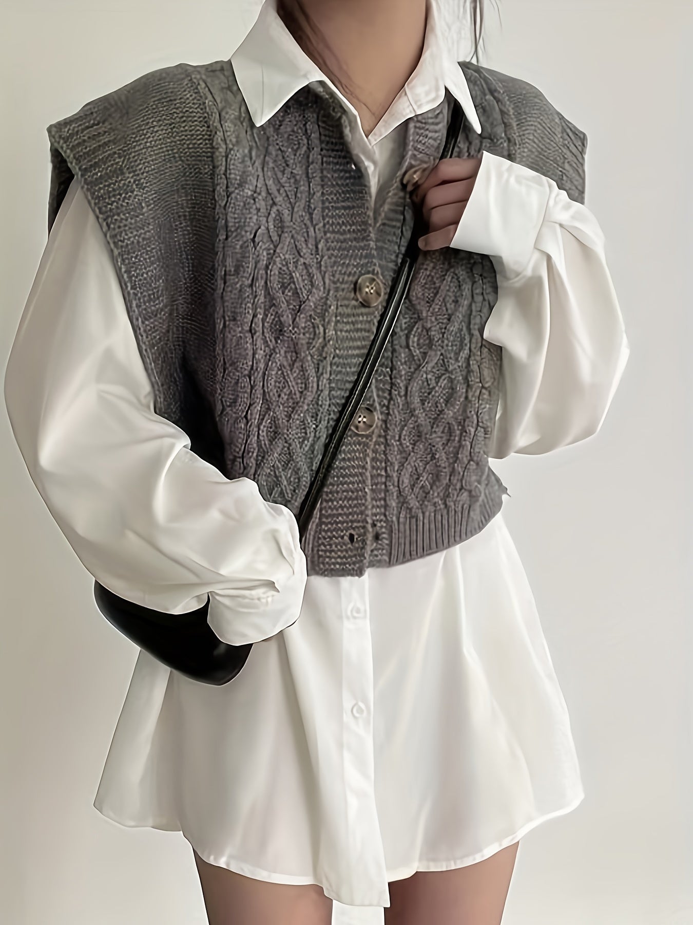 Front Knitted Vest Sweater, Casual Crew Neck Sleeveless Sweater.