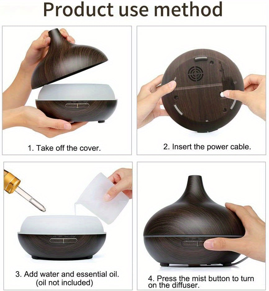 1pc Aroma Diffuser Essential Oil Large Room Office 550ml Wood Color USB Charge Essential Oil Diffusers Cool Mist Humidifier Super Quiet Ambient 7 Color LED Light Waterless Auto Off Aromatherapy Diffuser For Home Bedroom Gift