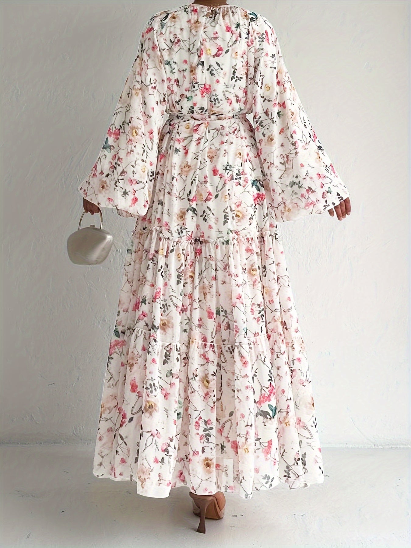 Women's Floral Maxi Kaftan Dress - Elegant Long '/MH