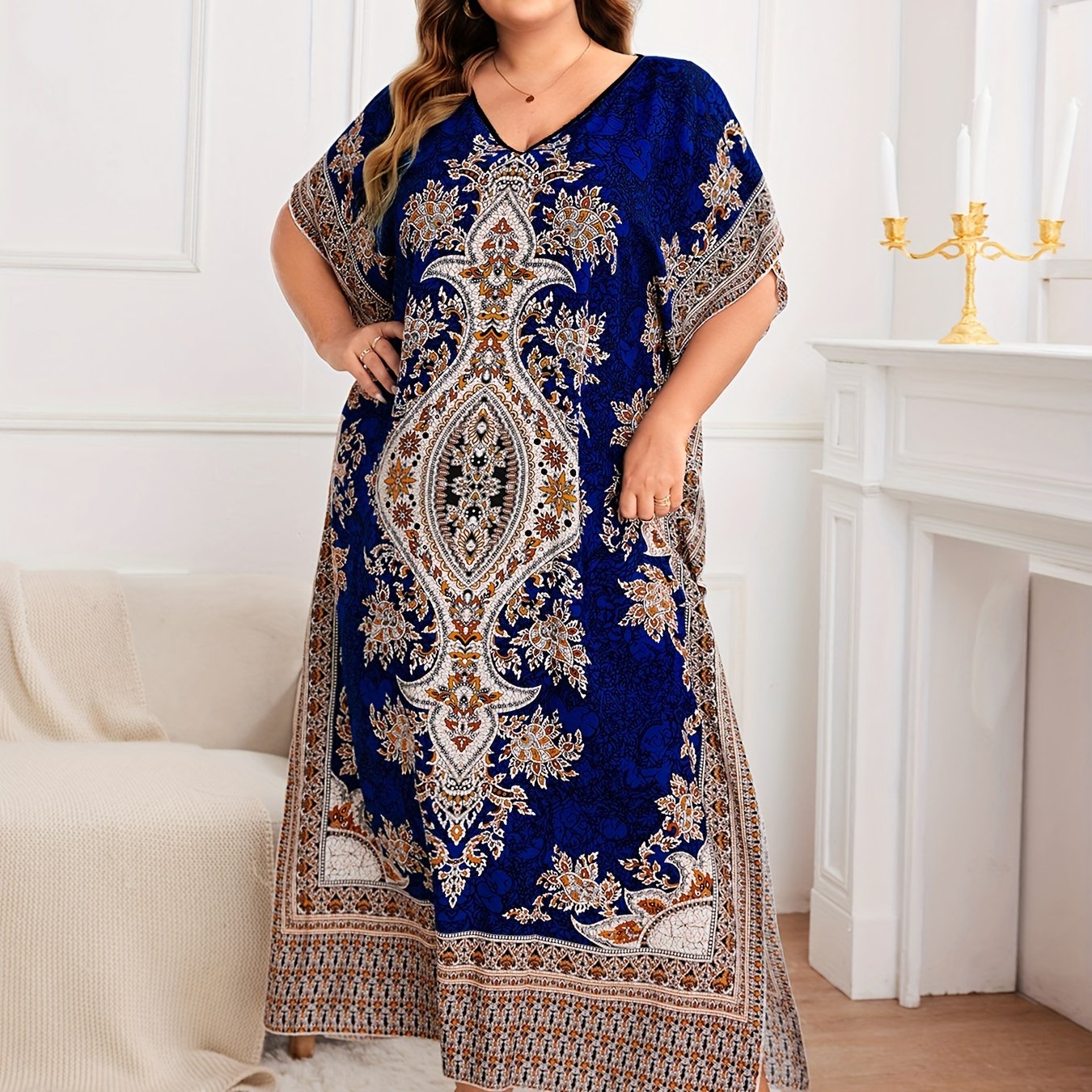 Plus Size, European and American Plus Size Women's Bohemian Vacation Dress ./MH