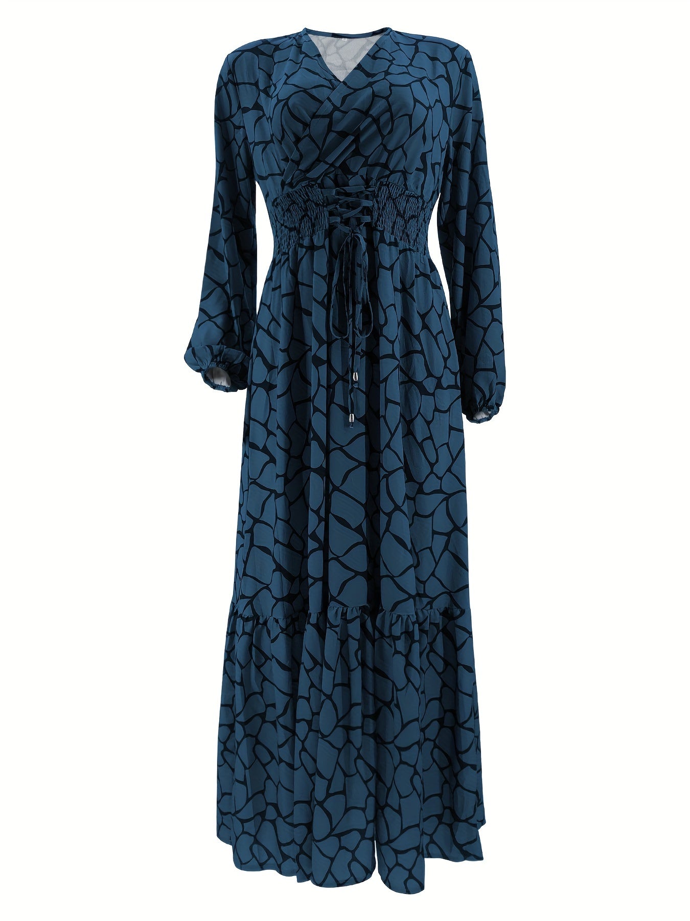 Allover Print Maxi Kaftan Dress, Casual Long Sleeve '/MH