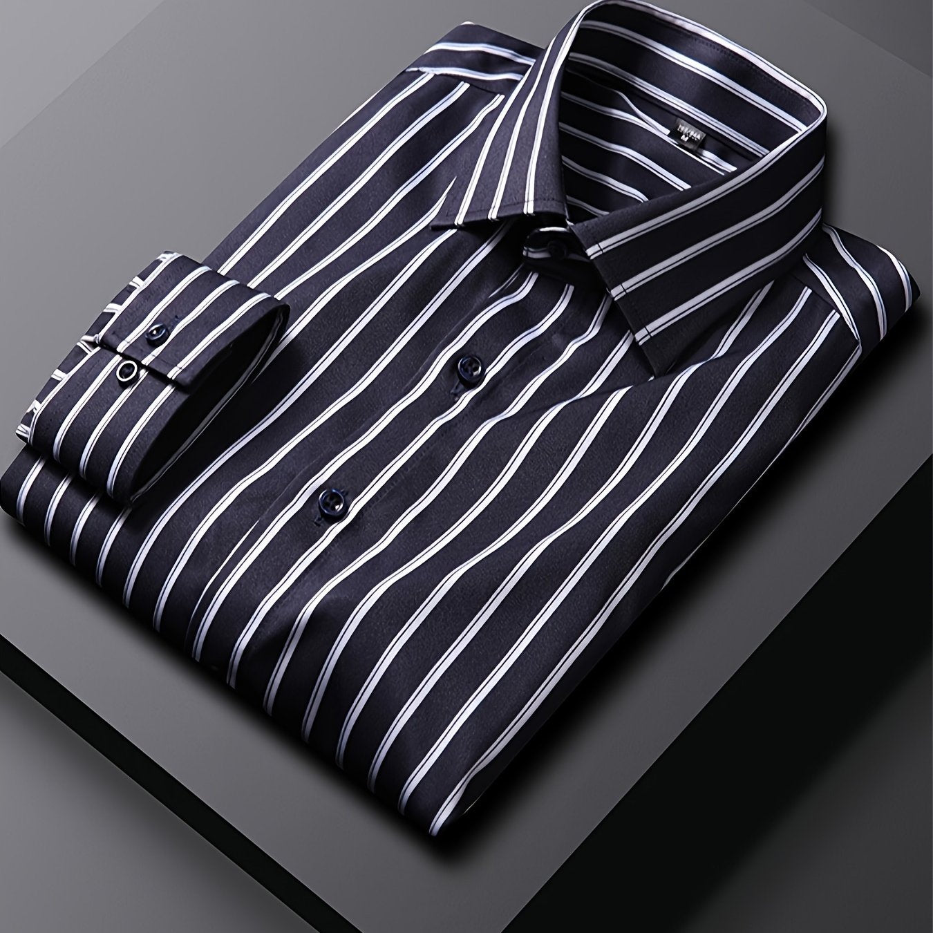 Men's Striped Lapel Collar Design Dress Shirts,