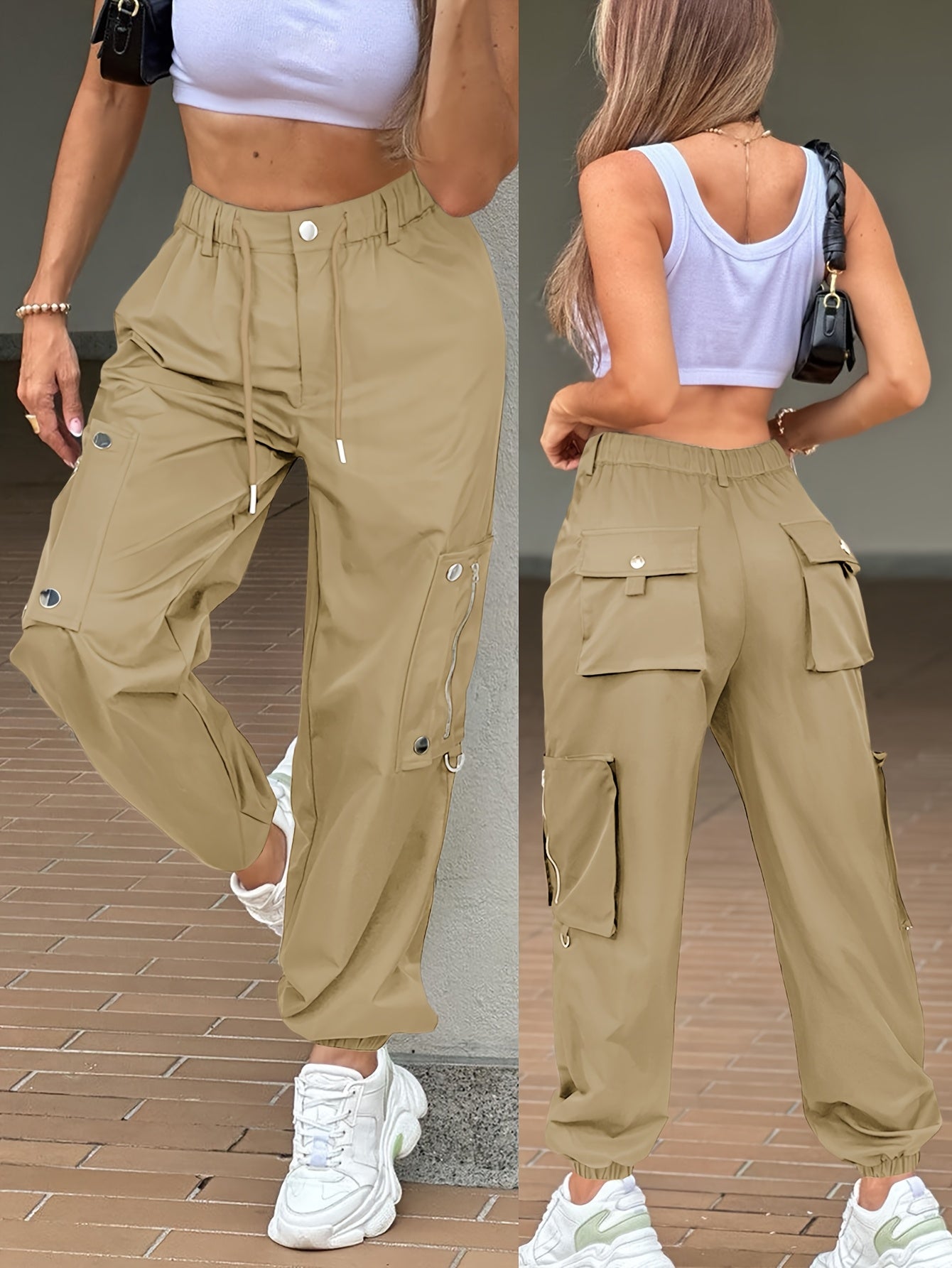 SwaKAKI Women's High-Waist Cargo Tapered Pants we Gre, /MH
