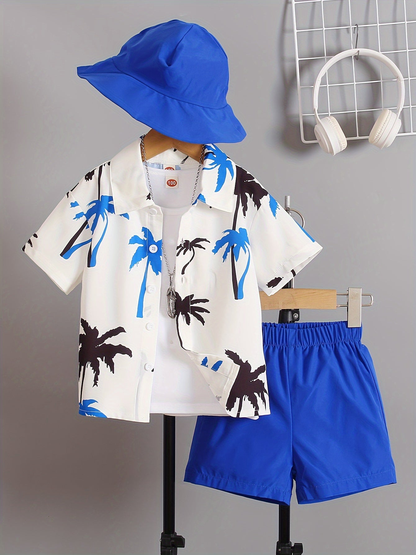 3pcs Boys Casual Coconut Tree Graphic Print Short Sleeve.