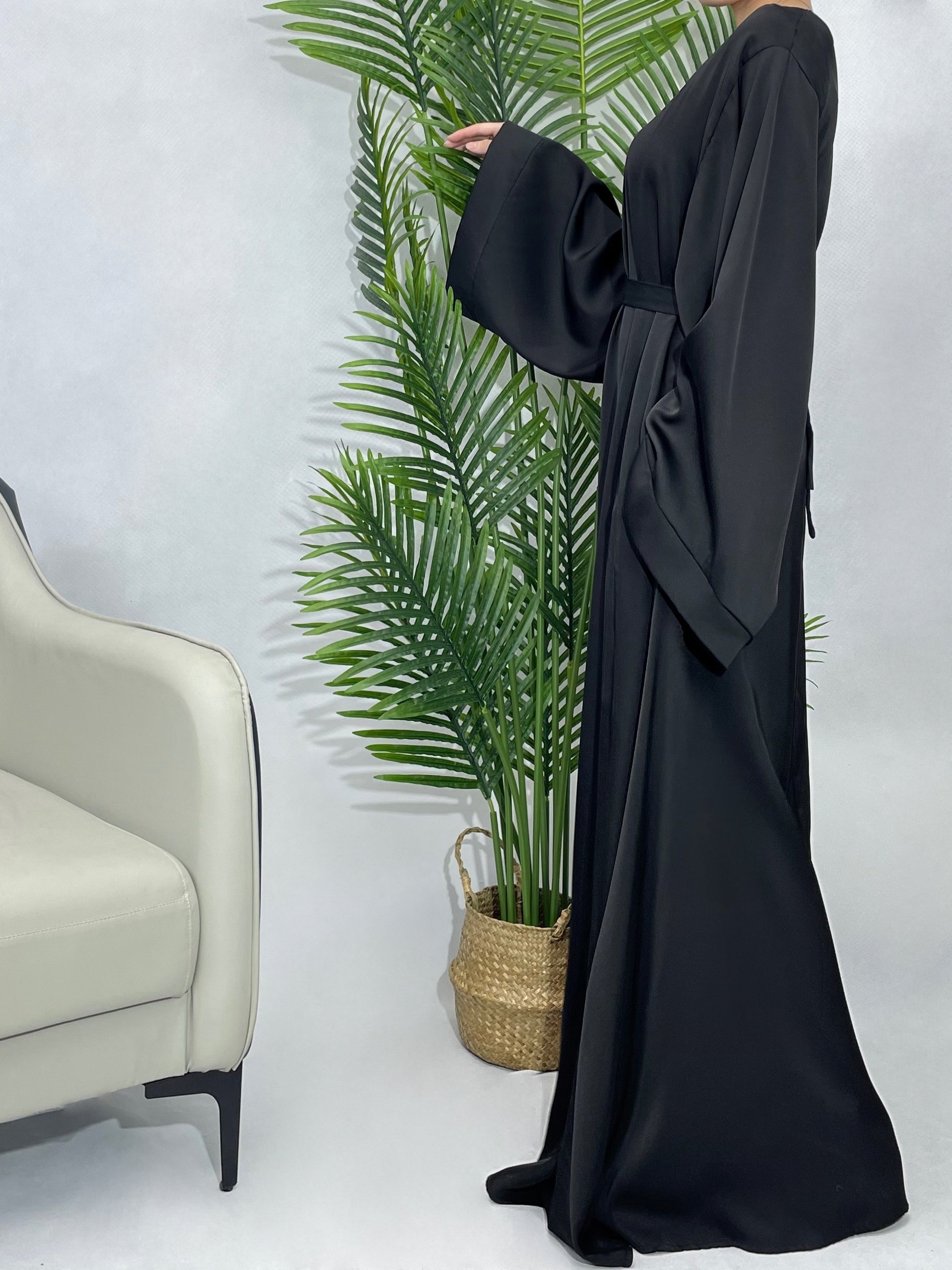 Solid Maxi Kaftan Abaya, Modest Crew Neck Long Sleeve ./MH