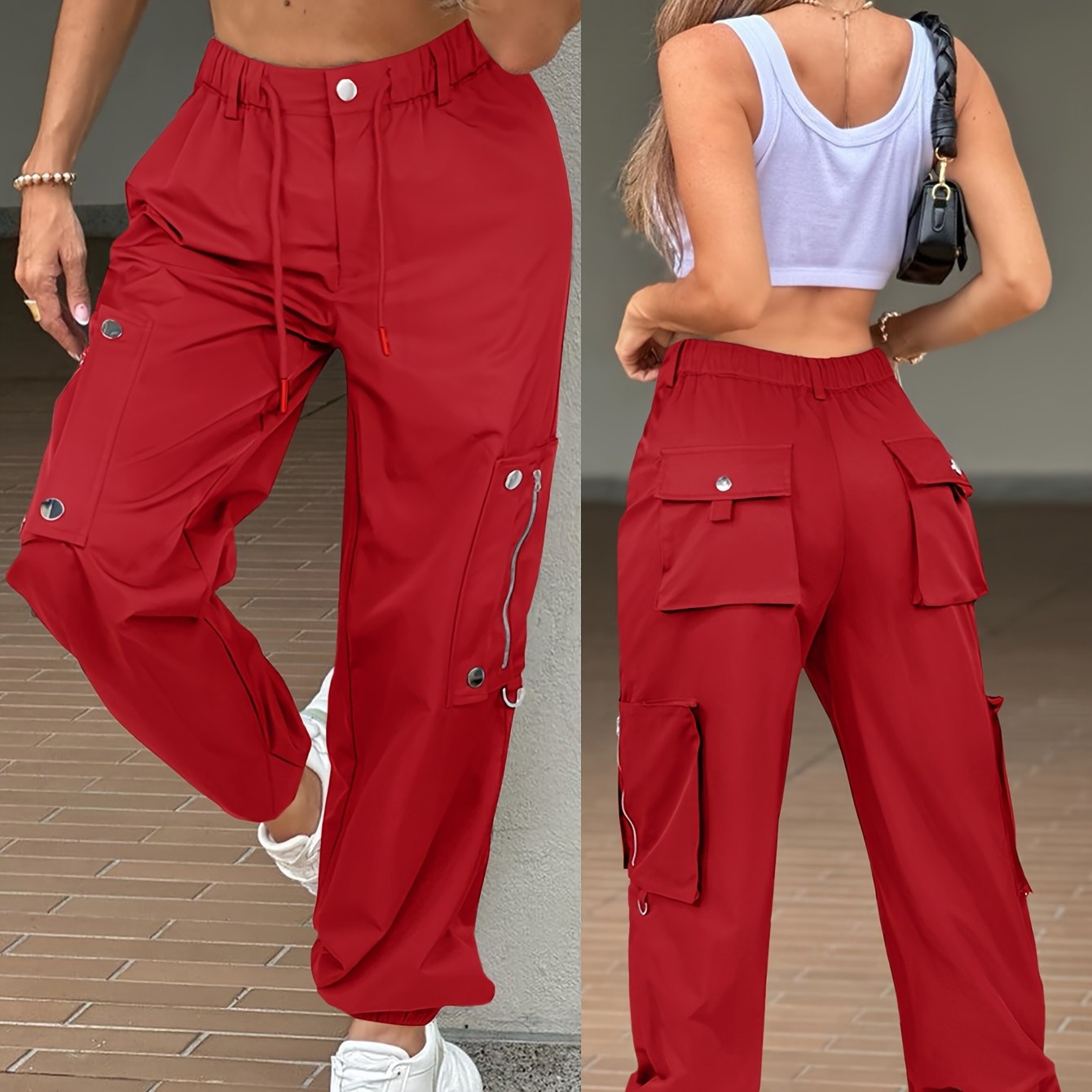 SwaKAKI Women's High-Waist Cargo Tapered Pants we Gre, /MH
