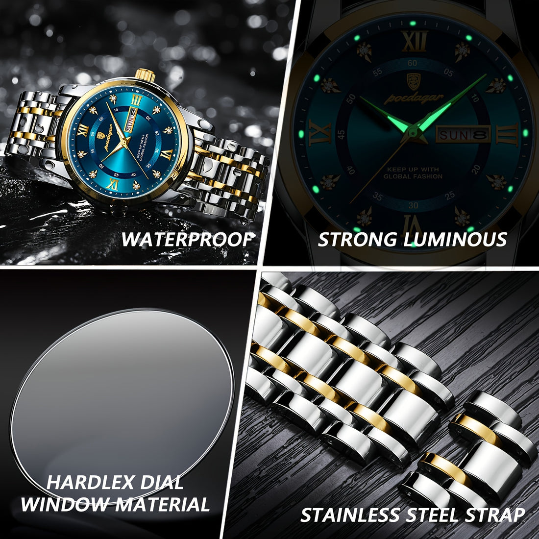 POEDAGAR Men'S Luxury Sport Watch - IPX8, Luminous Quartz Movement,