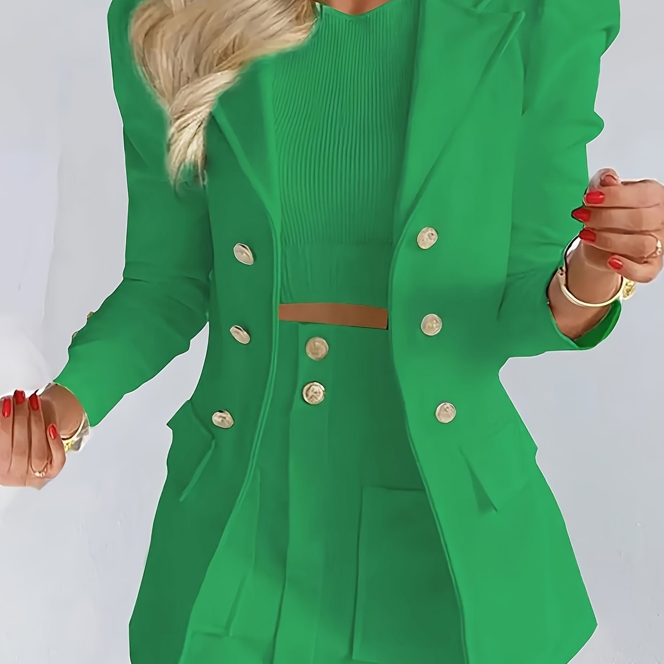 Two-Piece Floral Print Suit Set - Elegant Double Breasted Blazer.