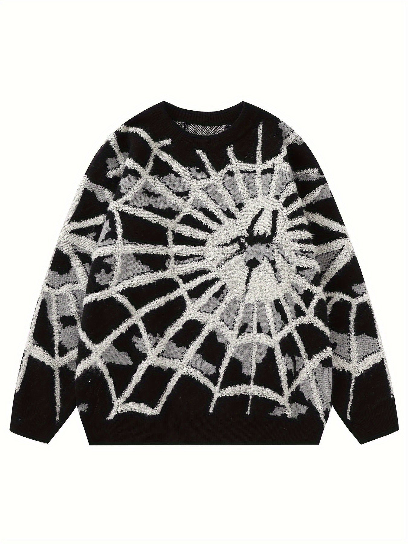 Spider Cobweb Pattern Knitted Sweater, Men's Casual Warm.