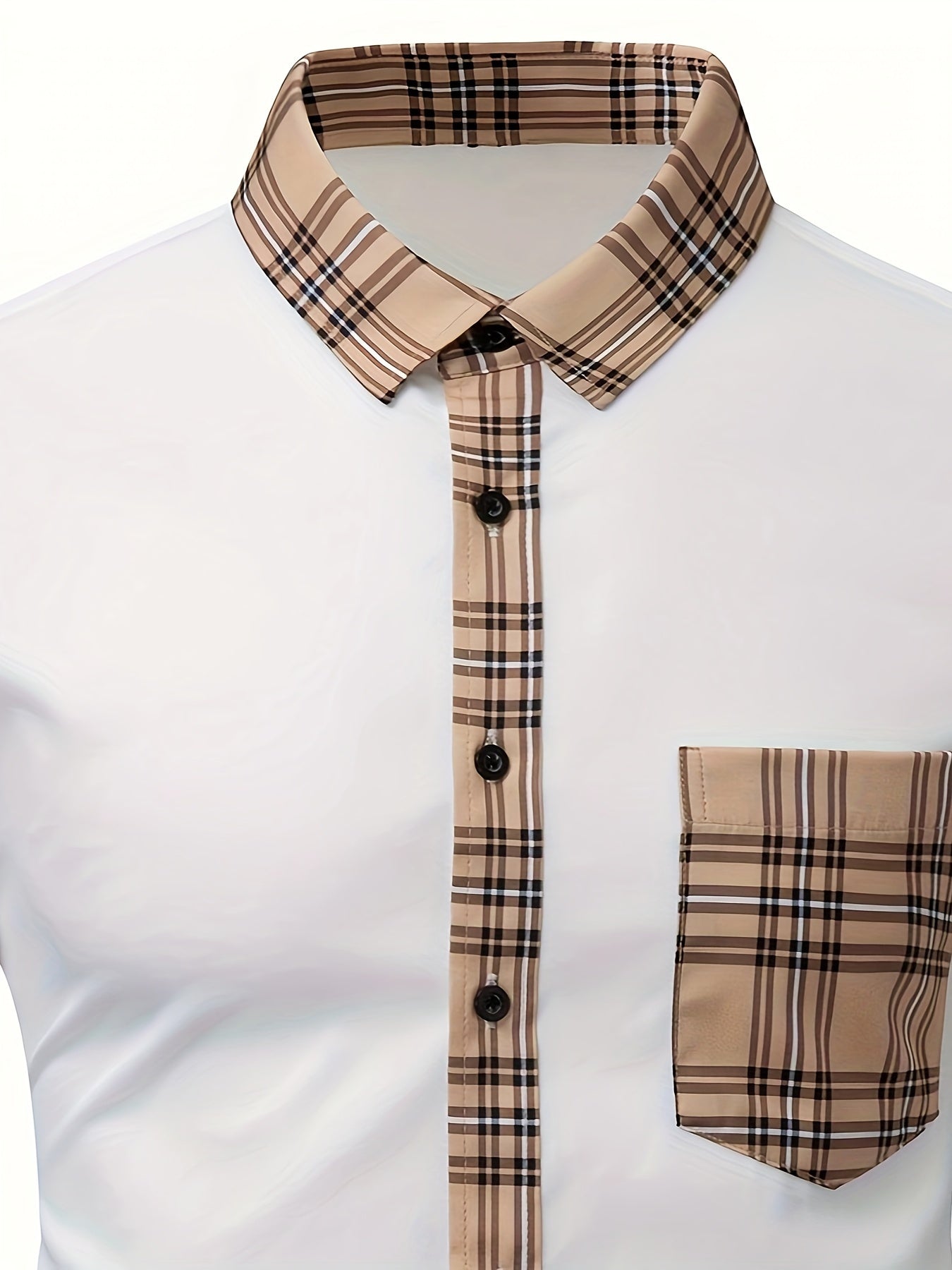 Men's Lapel Patchwork Dress Shirts Long Sleeve Casual Button .