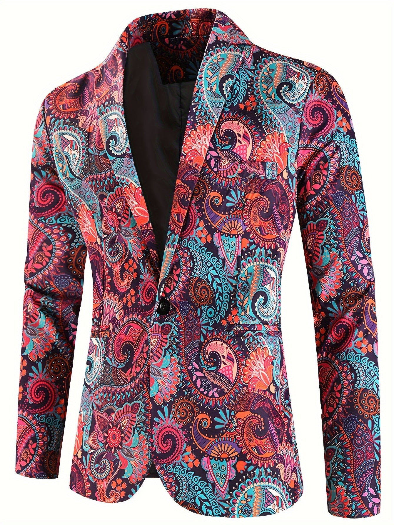 2pcs Men's Fashion Casual Suit Set, 3D Vibrant Paisley Print Blazer.