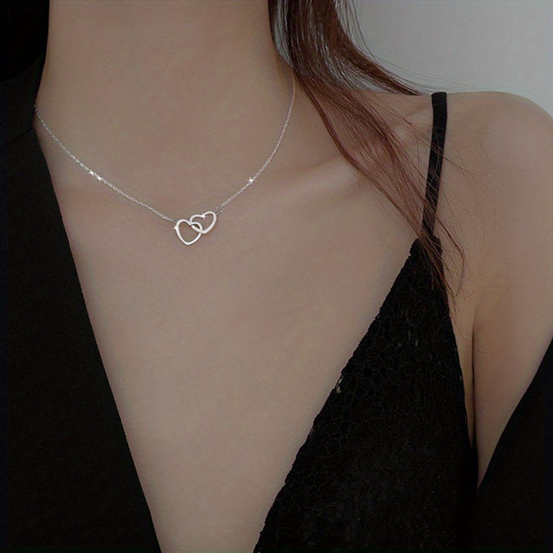 1pc, Double Peach Heart Necklace - Stylish Metal Alloy Jewelry for Women, Perfect for Mother's Day, Valentine's Day, and Birthdays - Clothing Accessory and Festival Gift