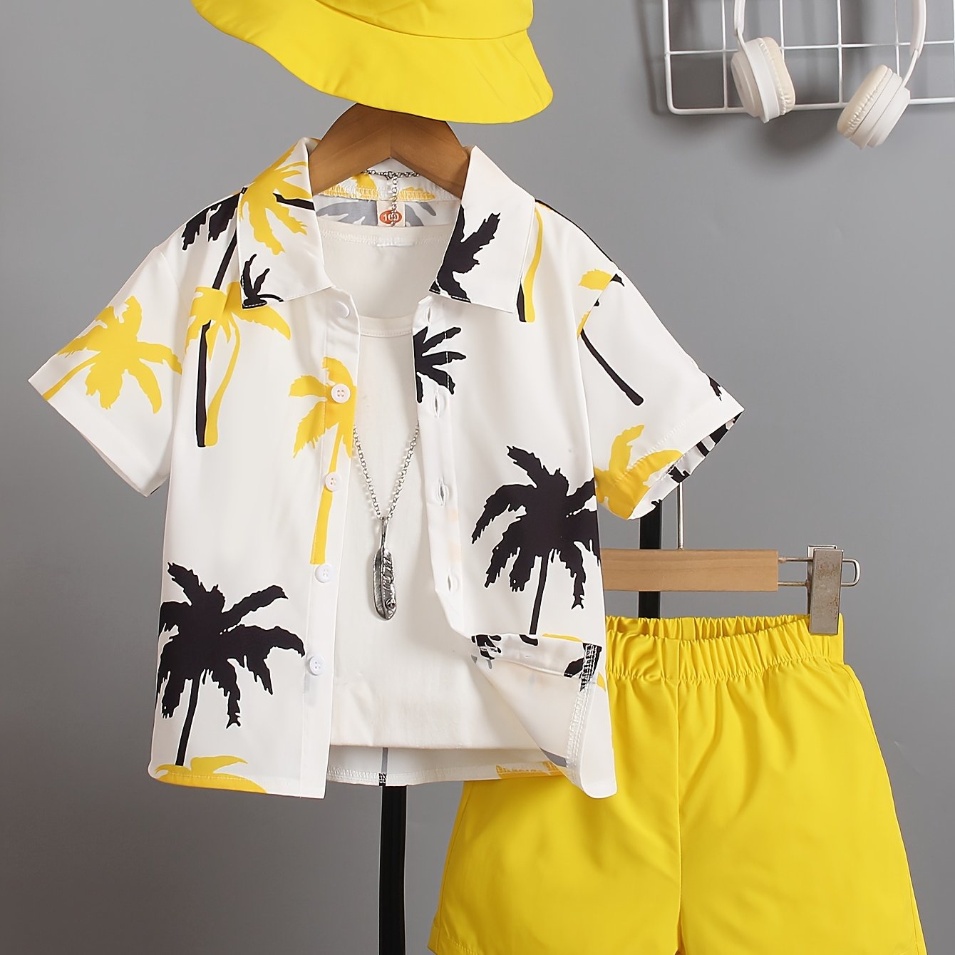 3pcs Boys Casual Coconut Tree Graphic Print Short Sleeve.