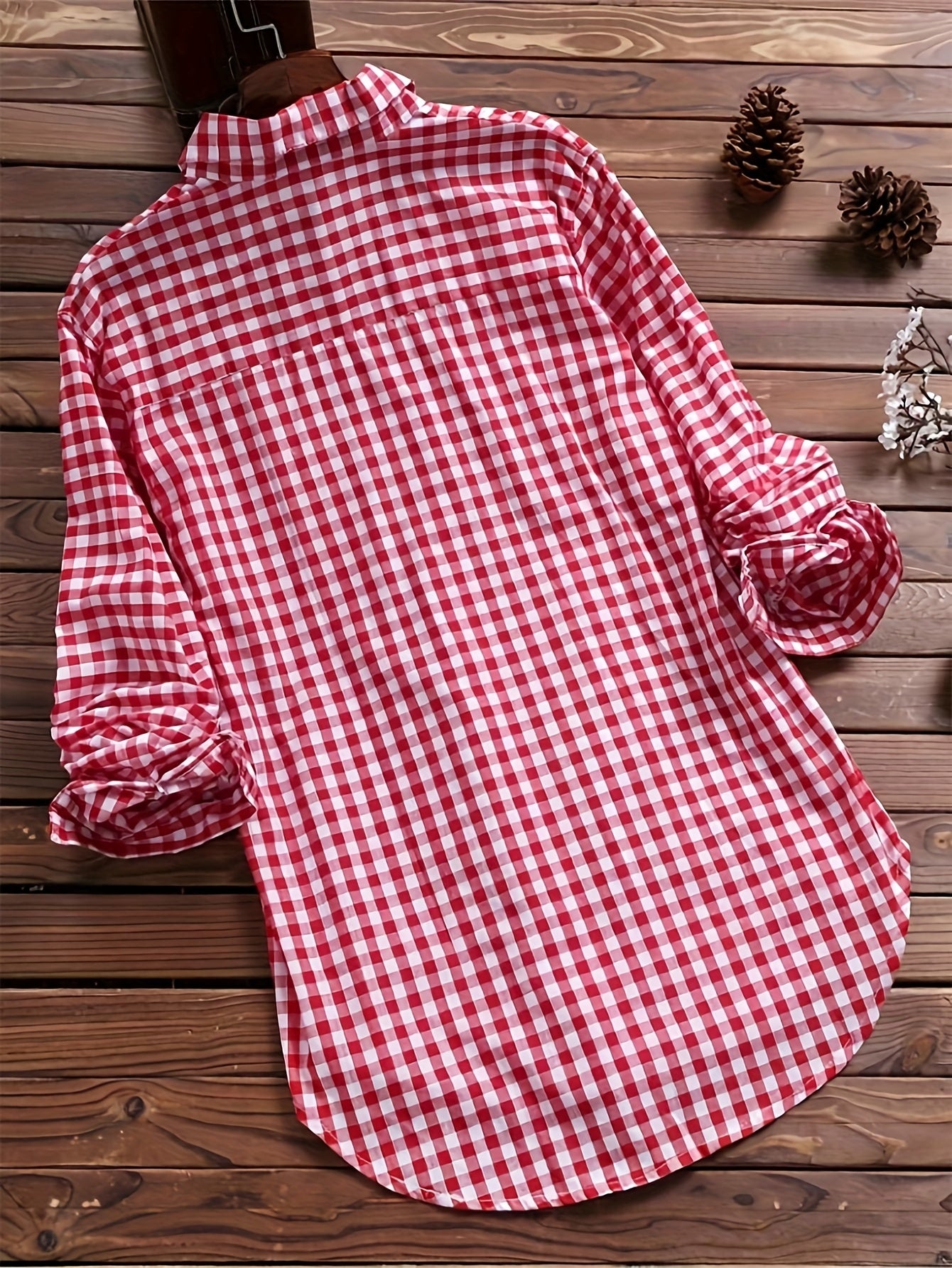 Women'S Casual Long Sleeve Gingham Check Shirt - Light Blue & White,