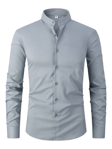 Men's Solid Color Mandarin Collar Design Dress Shirts,