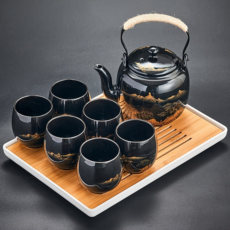 7/8pcs, Japanese Ceramic Tea Set with Handles - Large Capacity Teapot and Tea Cups for Summer and Winter Drinks - Perfect Gift for Home and Office Decor