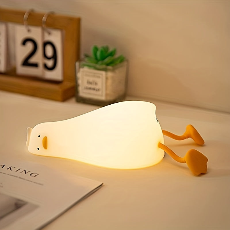 1pc Cute Duck Night Light, LED Animal Night Light, Silicone Dimmable Timing Lamp, Kawaii Light Up Lying Flat Duck Touch Light For Breastfeeding Bedroom Decor Halloween, Christmas Gift