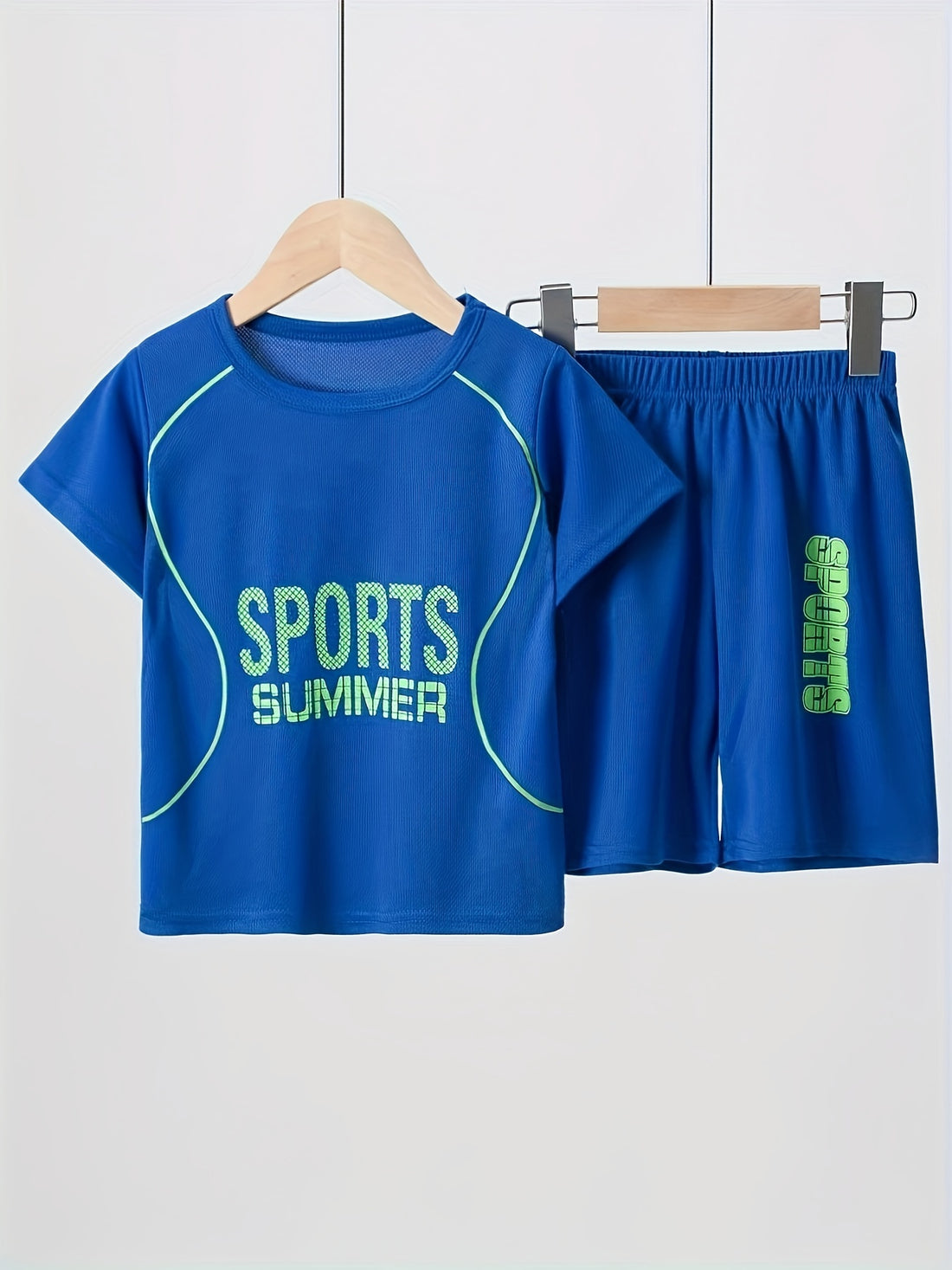 2 Pcs Boys Cute Pajama Sets, Cute Sports Letter Elements Pattern Short T-Shirts.