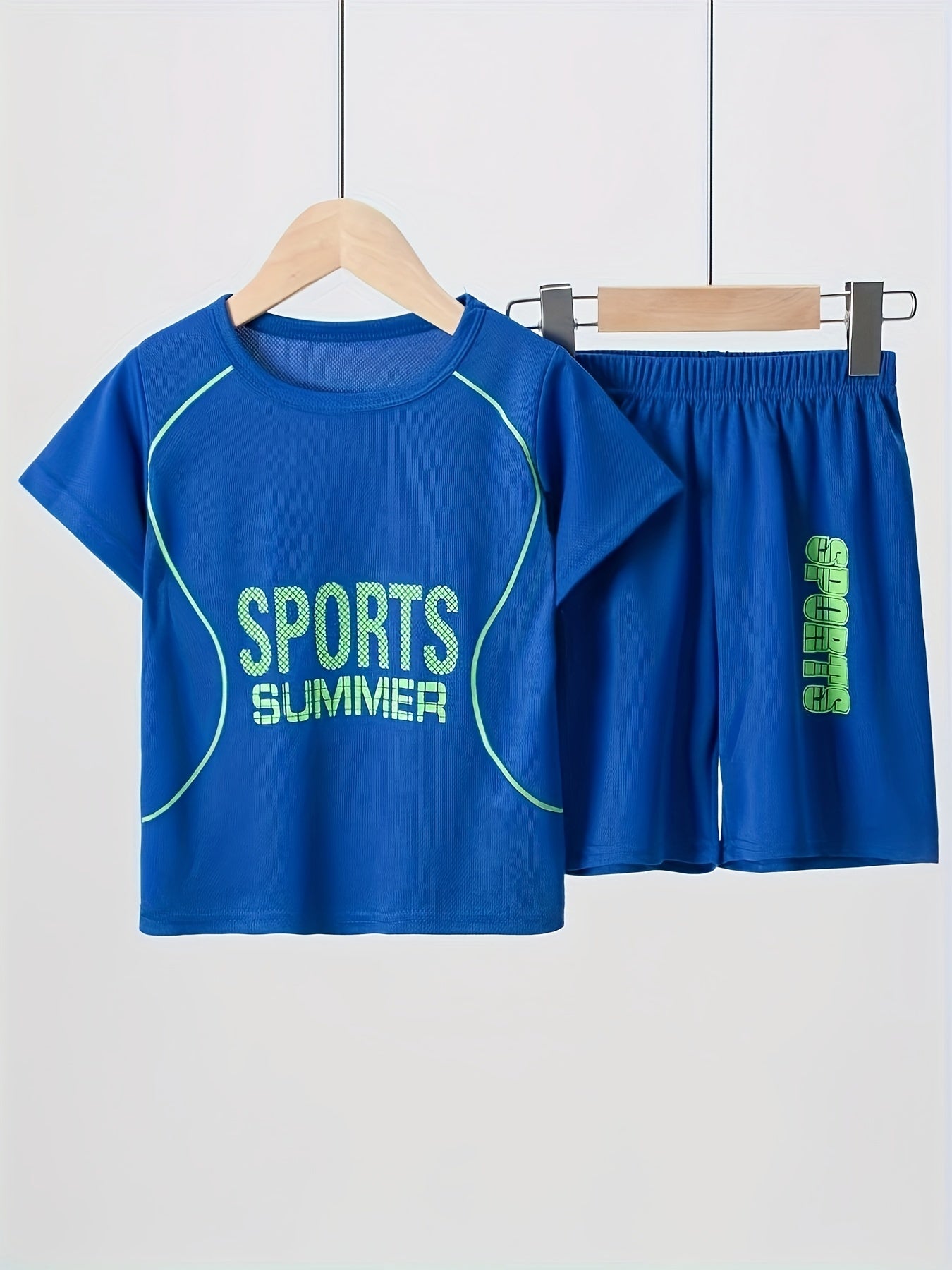 2 Pcs Boys Cute Pajama Sets, Cute Sports Letter Elements Pattern Short T-Shirts.