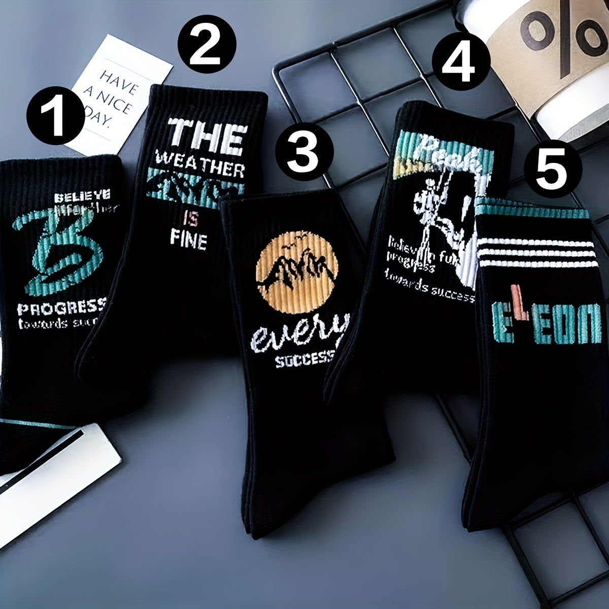 5/10 Pairs Of Men's Trendy Graffiti Letter Pattern Crew Socks,/MH