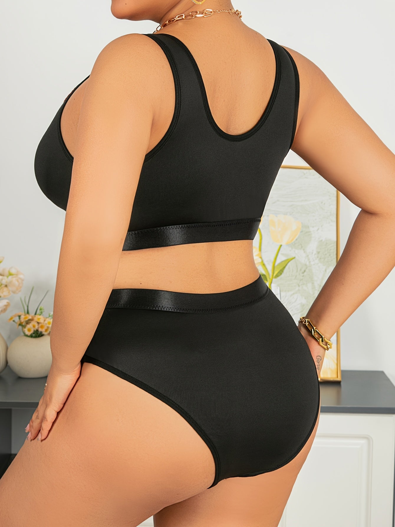 Plus Size Sexy Lingerie Set - Black & White Striped Pattern, /MH