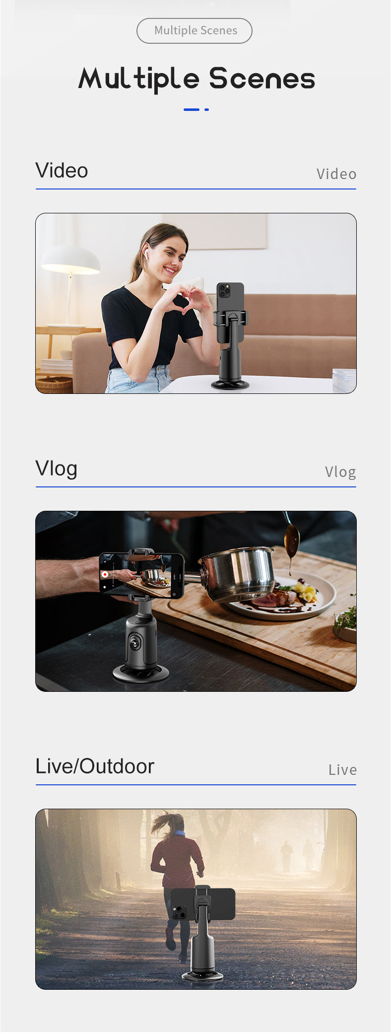 Auto Face Tracking Tripod, No App Required, 360° Rotation .