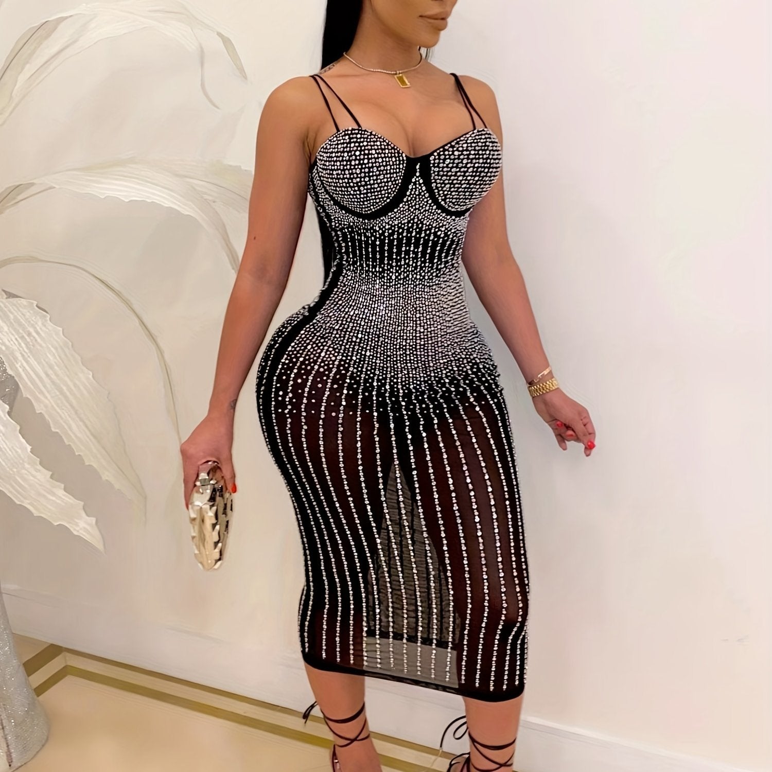 Chic Summer Halter Dress - Women's Sexy V-Neck Mesh.